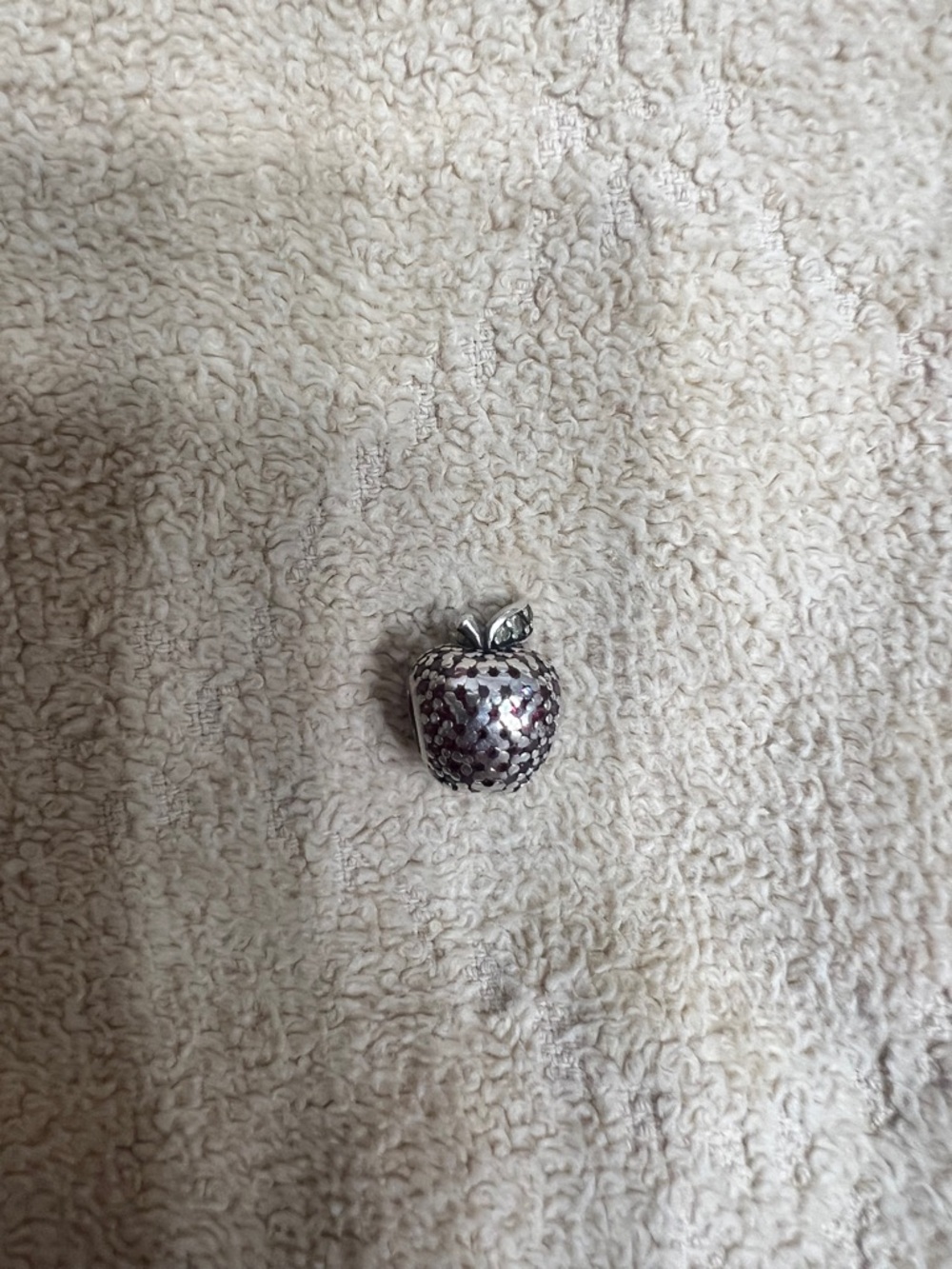 Pandora Silver-Tone NY BIG Apple Charm with  Red gems throughout charm